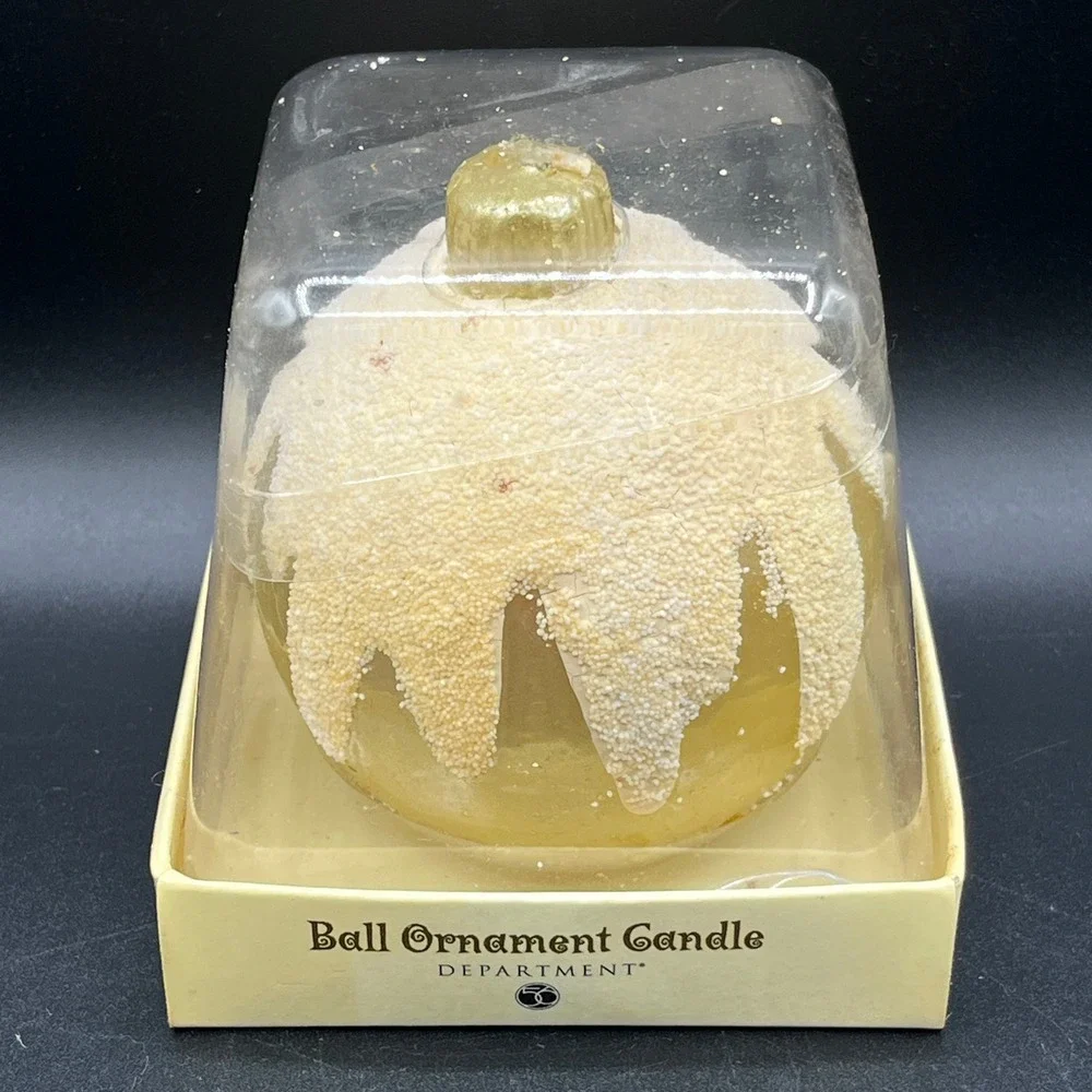 Vtg Department 56 Lg Ball Ornament Candle Gold White Snow Capped 1999 NIB